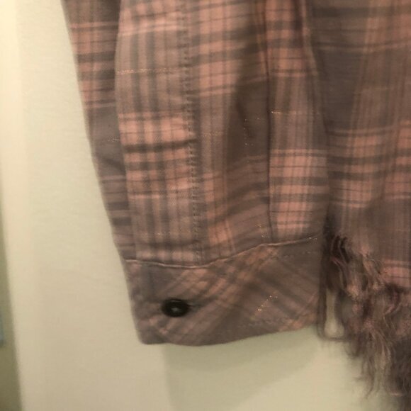 Current/Elliott Prep School Fray Button Up pink/gray plaid sz 0 - Picture 9 of 11